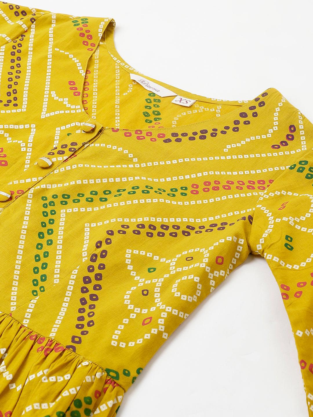 Jamal Jamaloo Mustard Bandhani Printed Cotton Peplum Top - Jamal Jamaloo