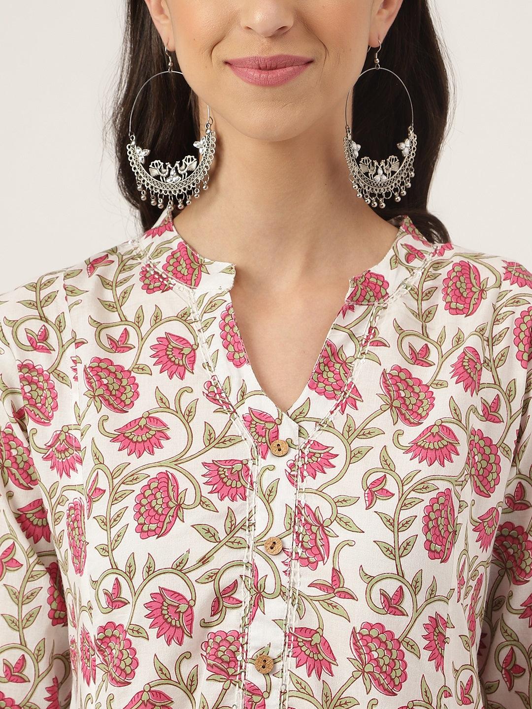 Jamal Jamaloo White Floral Printed Anarkali Kurta Palazoo Sets - Jamal Jamaloo