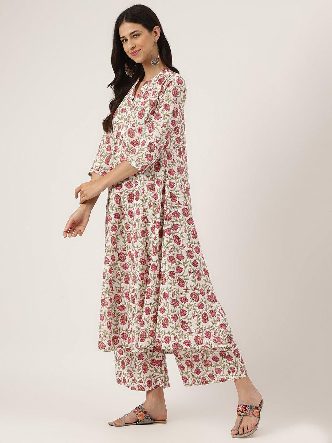 Jamal Jamaloo White Floral Printed Anarkali Kurta Palazoo Sets - Jamal Jamaloo