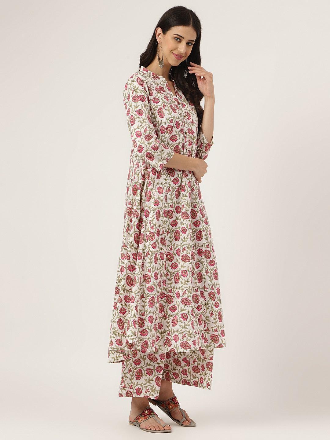 Jamal Jamaloo White Floral Printed Anarkali Kurta Palazoo Sets - Jamal Jamaloo