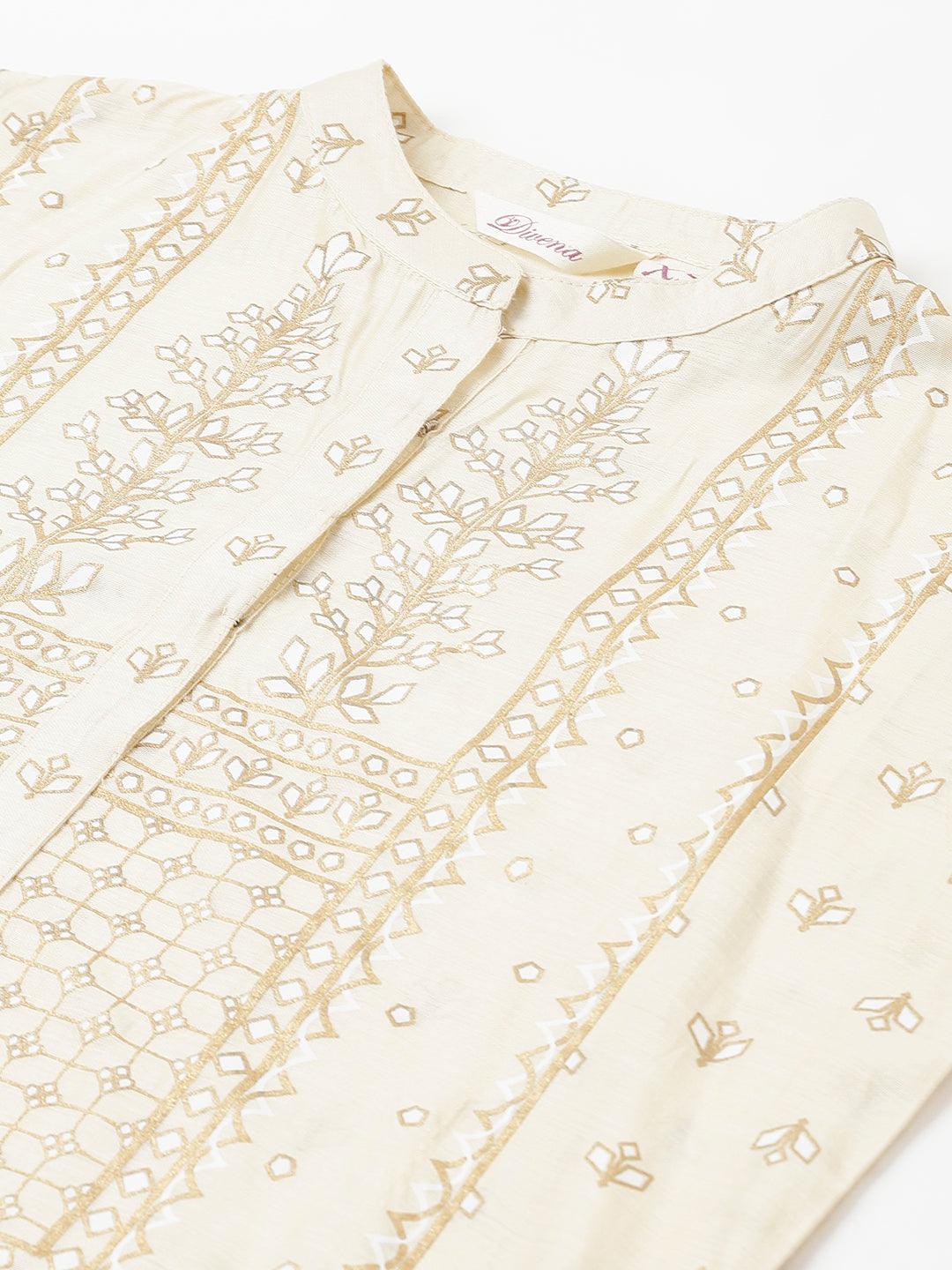 Jamal Jamaloo Cream Chanderi kurta Pant Set with Net Dupatta - Jamal Jamaloo