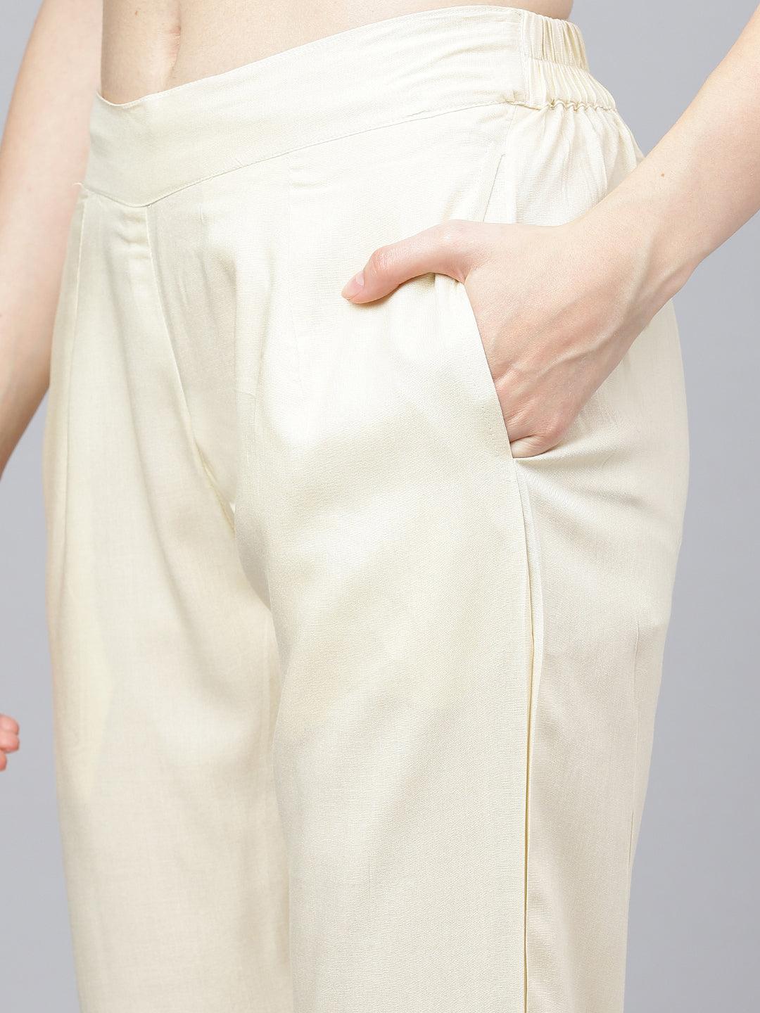 Jamal Jamaloo Cream Chanderi kurta Pant Set with Net Dupatta - Jamal Jamaloo