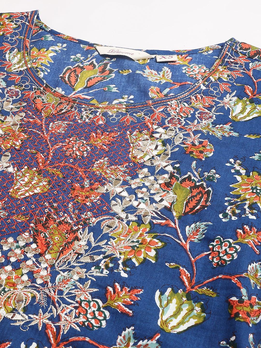 Jamal Jamaloo Blue Floral Printed Kurta Pant Set with dupatta - Jamal Jamaloo