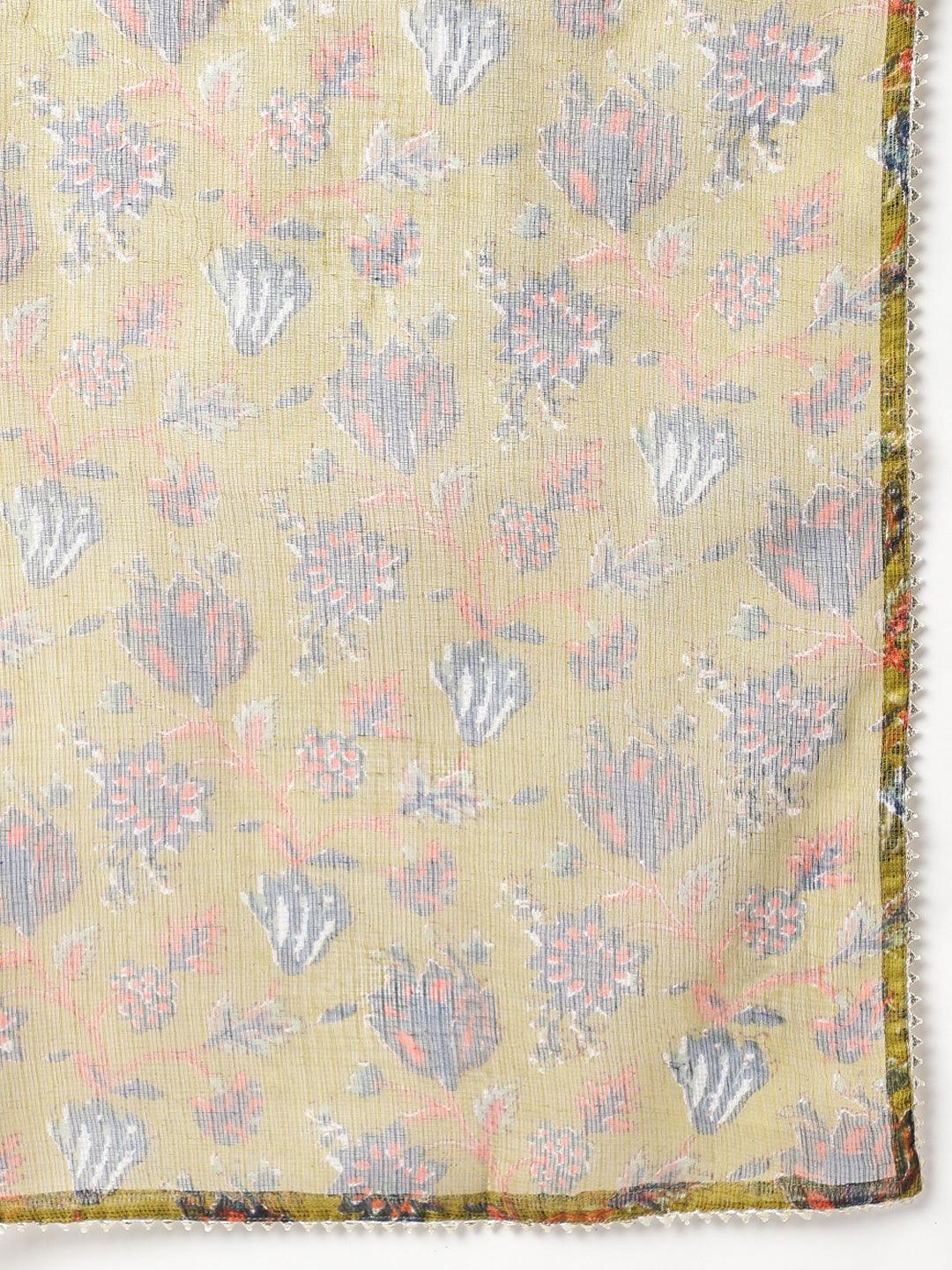 Jamal Jamaloo Blue Floral Printed Kurta Pant Set with dupatta - Jamal Jamaloo