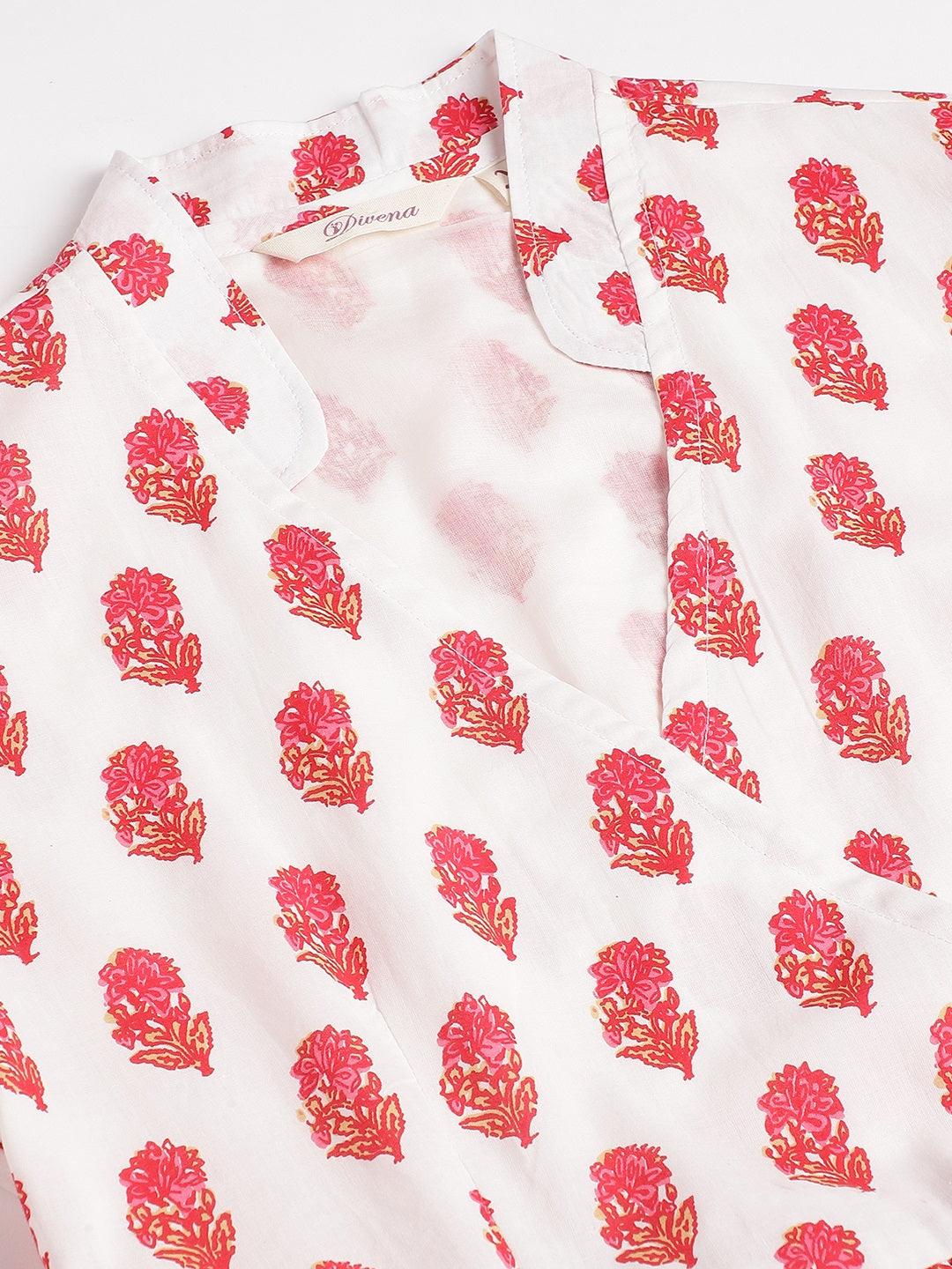 Jamal Jamaloo White and Red Floral Printed Angarakha Kurta - Jamal Jamaloo