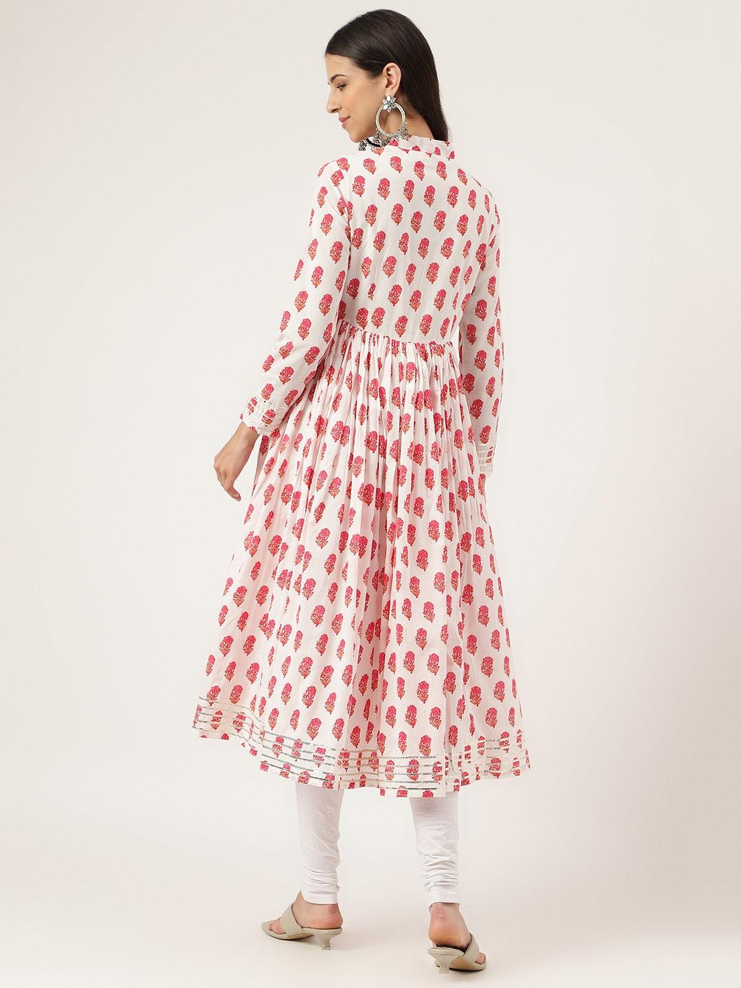 Jamal Jamaloo White and Red Floral Printed Angarakha Kurta - Jamal Jamaloo