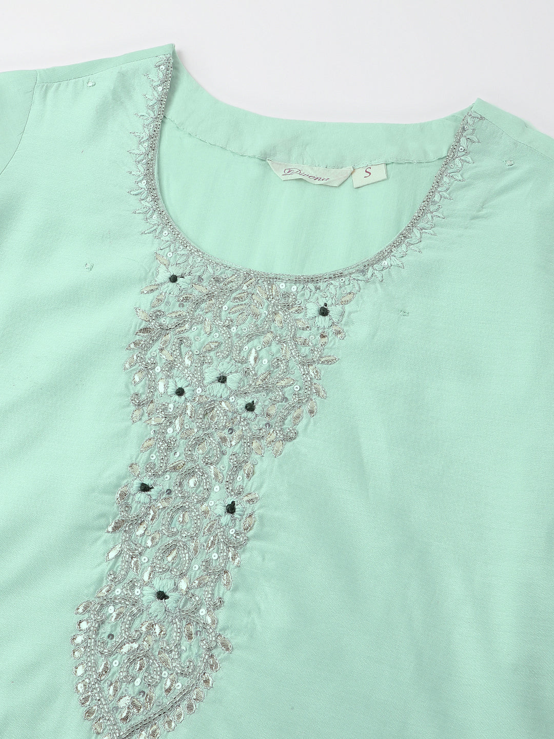 Sea Green Embroidered Chanderi Kurta, Trouser With Dupatta