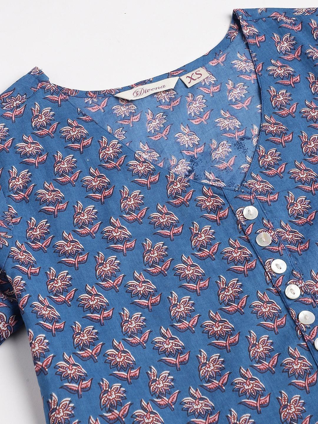 Jamal Jamaloo Blue Floral Printed Long dress - Jamal Jamaloo