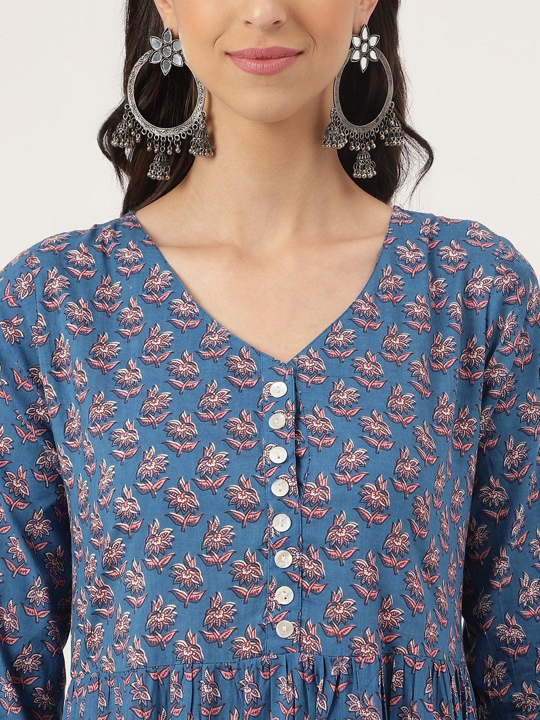 Jamal Jamaloo Blue Floral Printed Long dress - Jamal Jamaloo