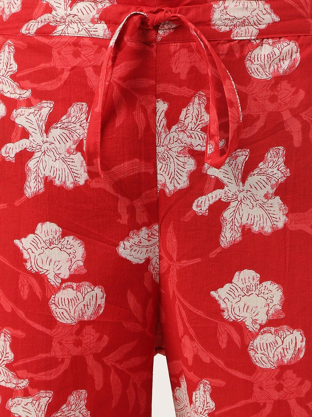 Jamal Jamaloo Red Cotton Peplum Top Pant Co-ords Sets - Jamal Jamaloo