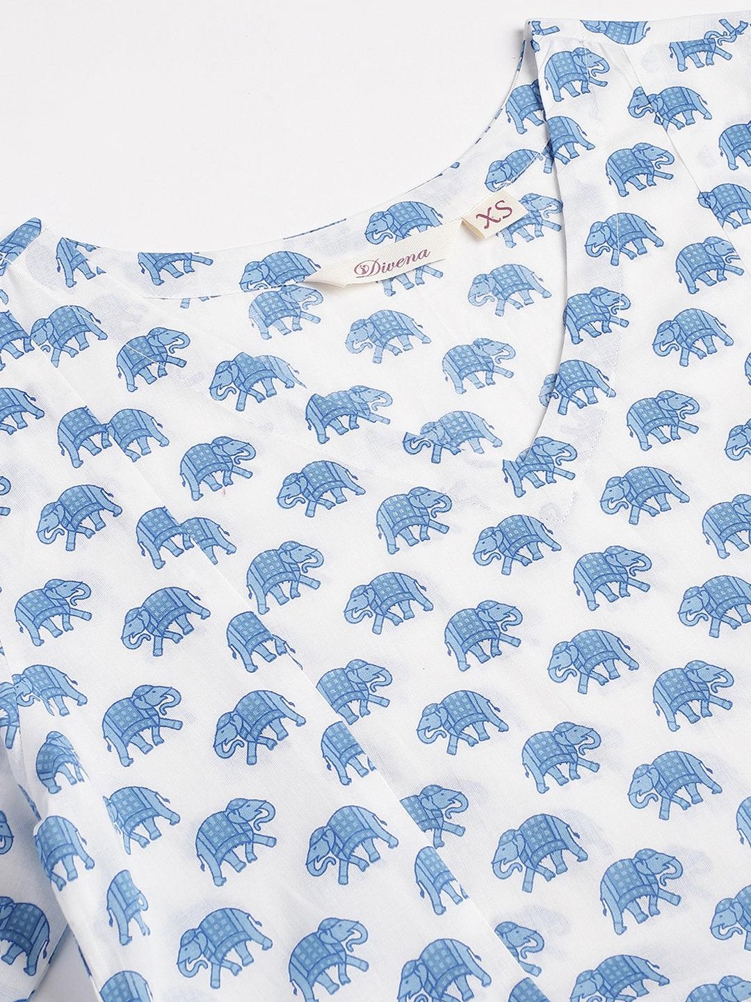 Jamal Jamaloo White Animal Printed Cotton Peplum Top Pant Co-ords Sets - Jamal Jamaloo