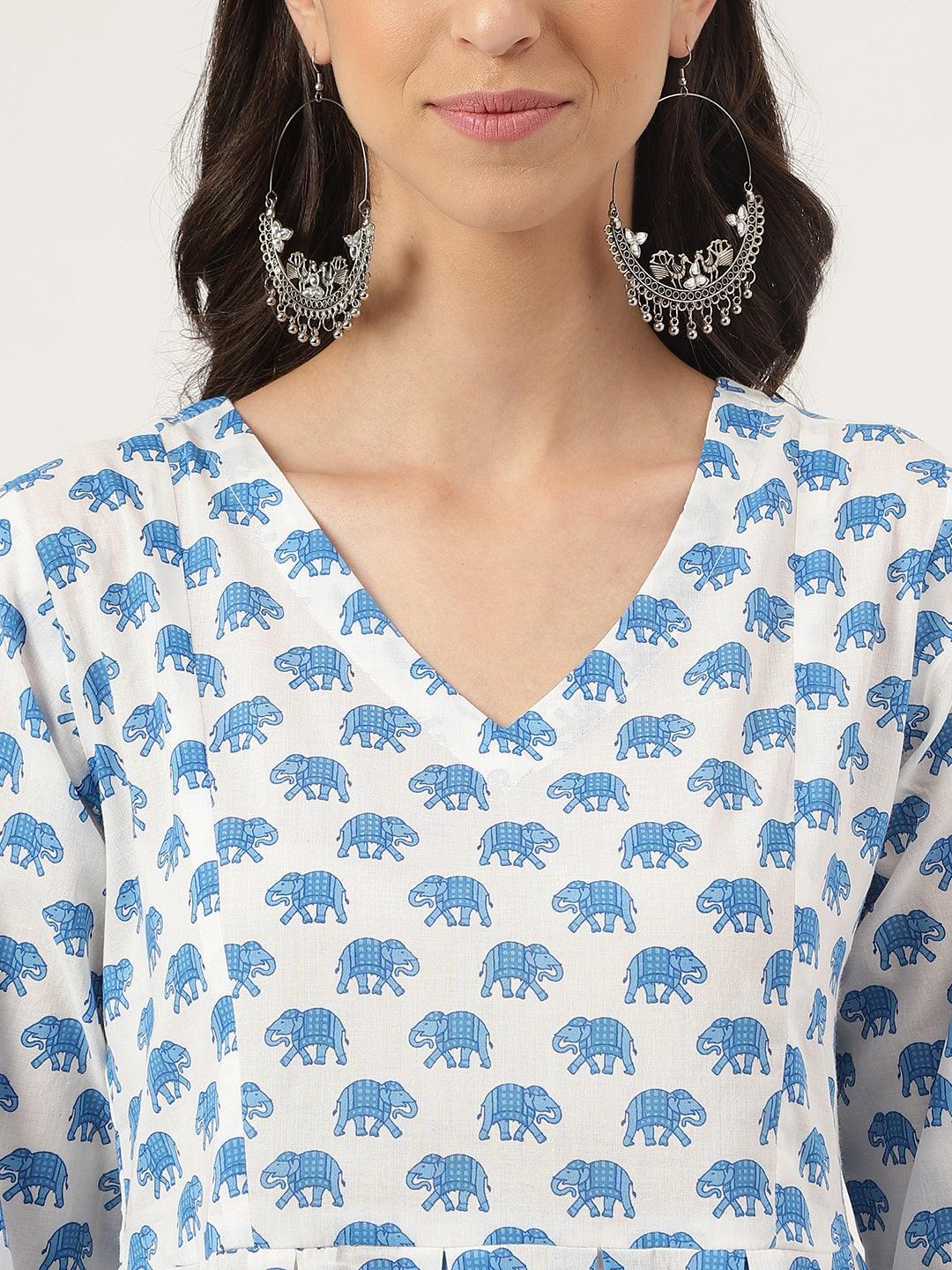 Jamal Jamaloo White Animal Printed Cotton Peplum Top Pant Co-ords Sets - Jamal Jamaloo