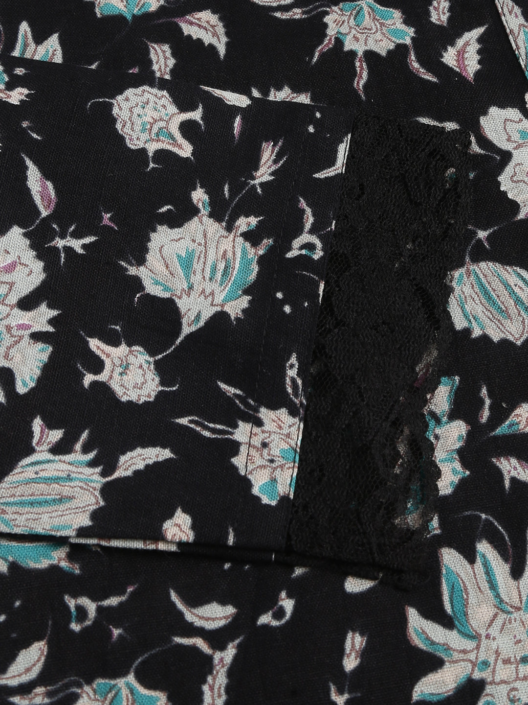 Black Floral Print Straight Fit Cotton kurta