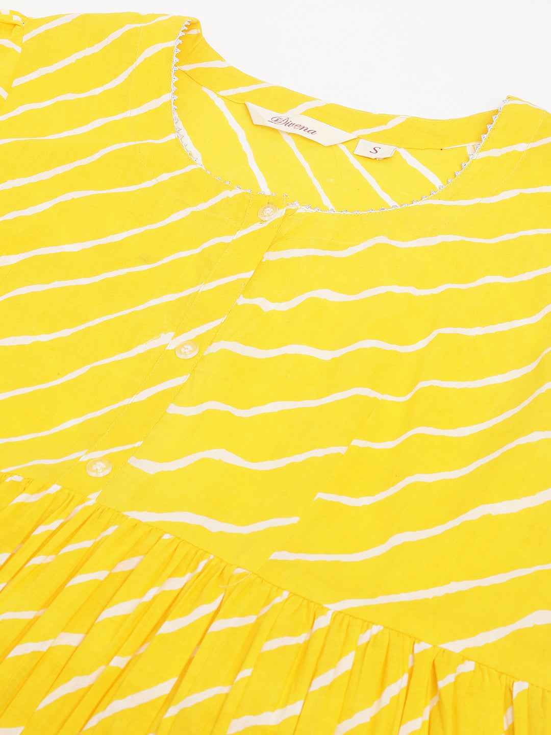 Stripe Printed Yellow Regular Cotton Top