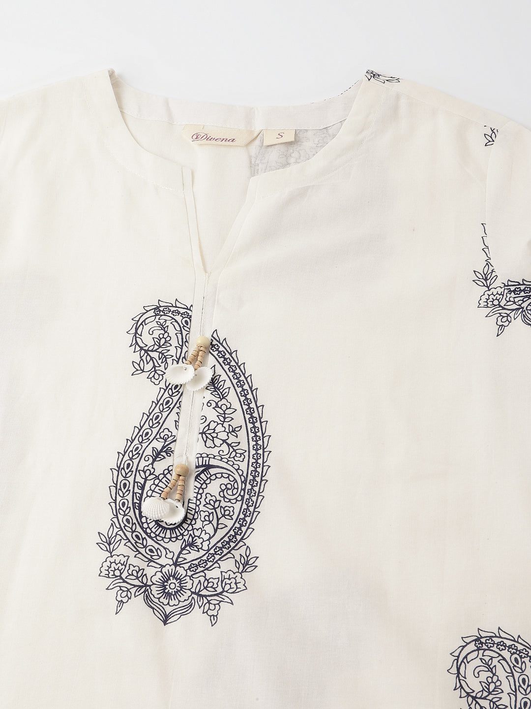 White Paisley Print Cotton Co-ord Set with Mulmul Cotton Lining
