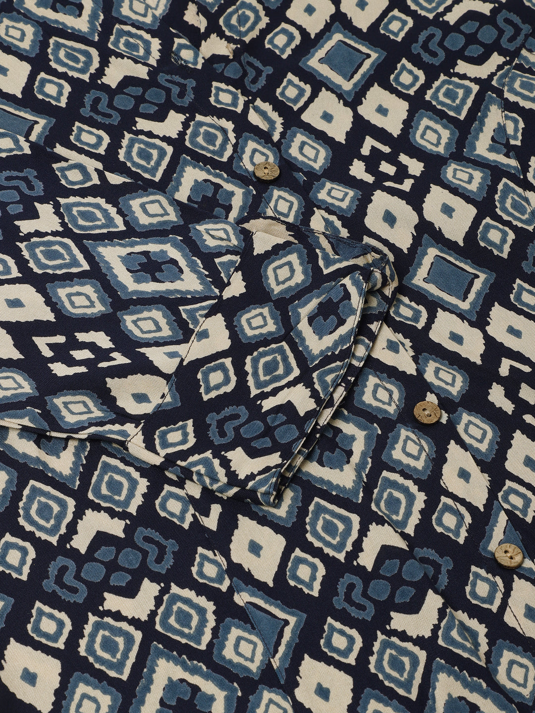 Navy Blue Printed Rayon Regular Fit Top