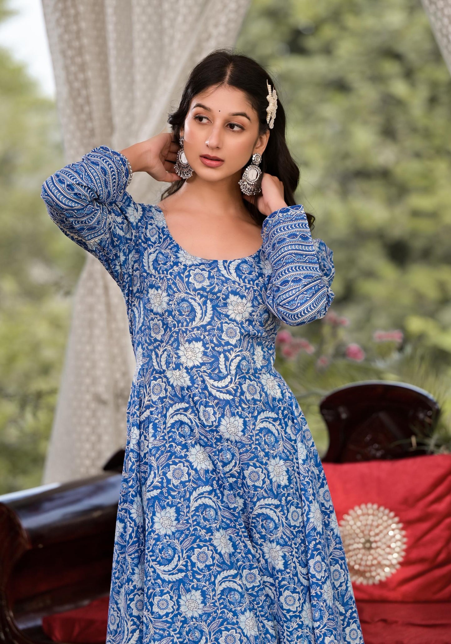Blue Gota Patti Cotton Anarkali Kurta