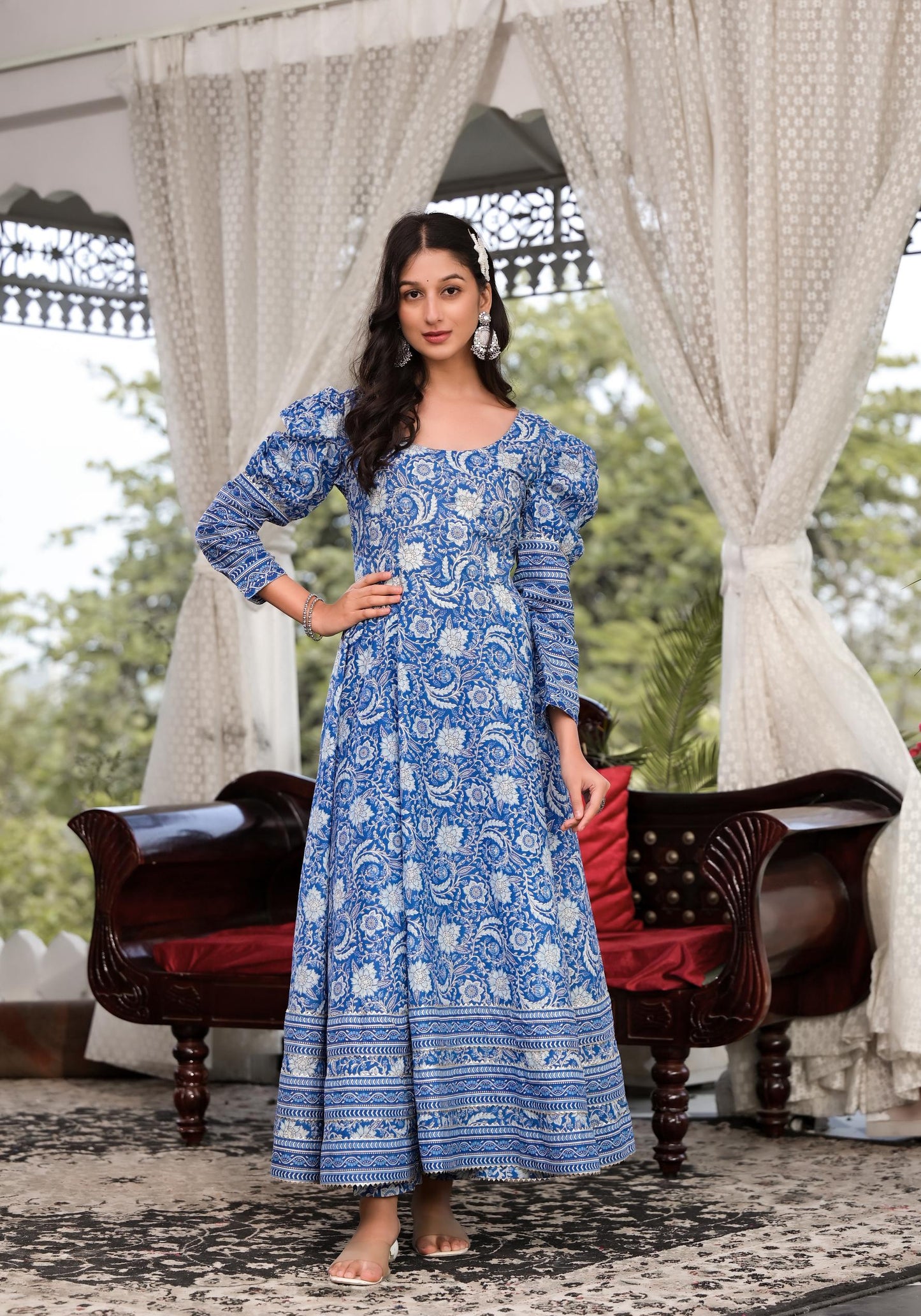 Blue Gota Patti Cotton Anarkali Kurta