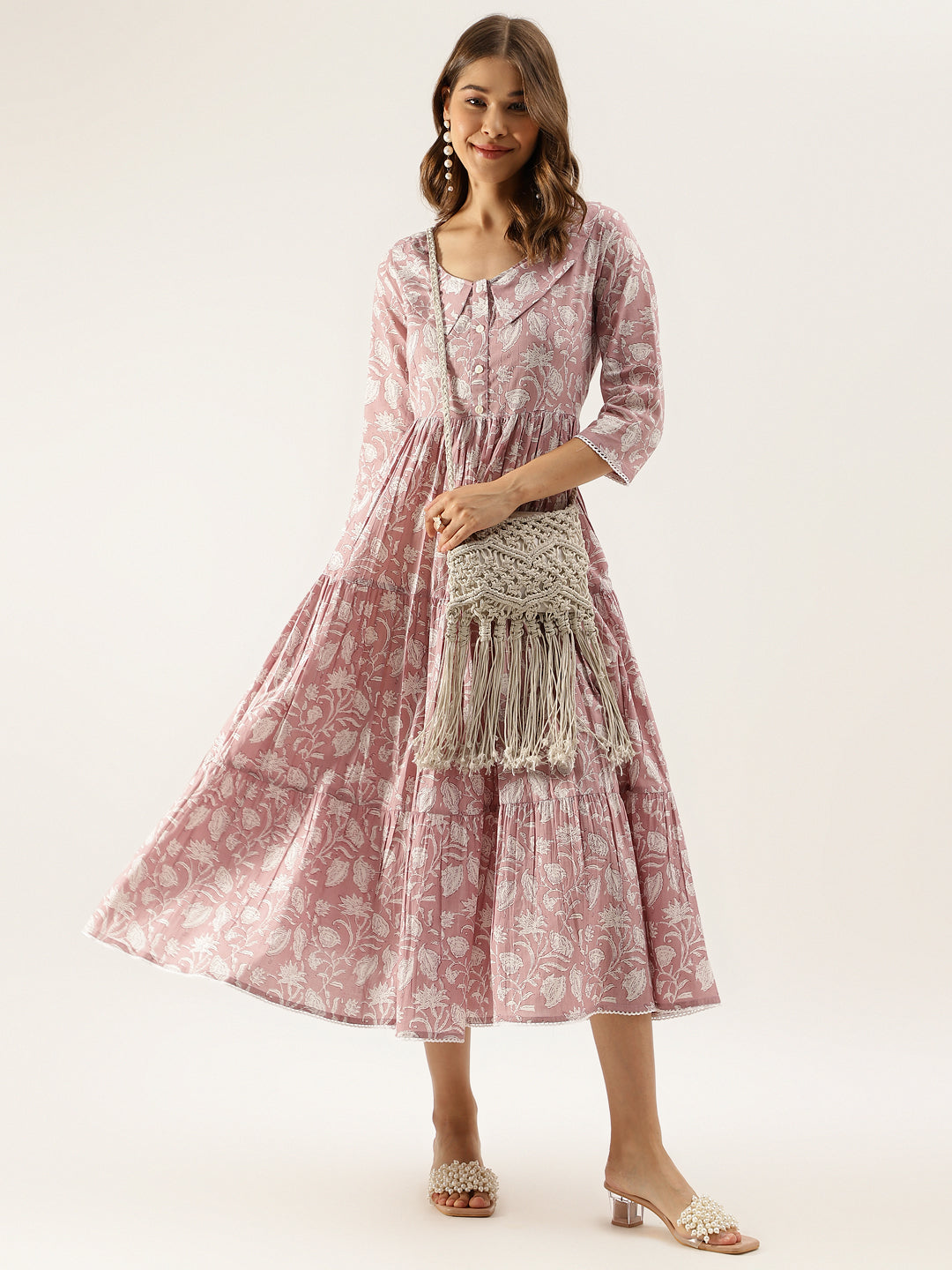 Floral Printed Cotton Ethnic Dress for Women
