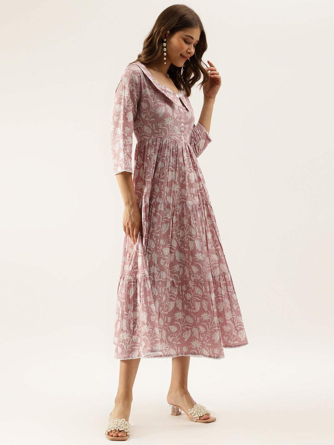 Floral Printed Cotton Ethnic Dress for Women