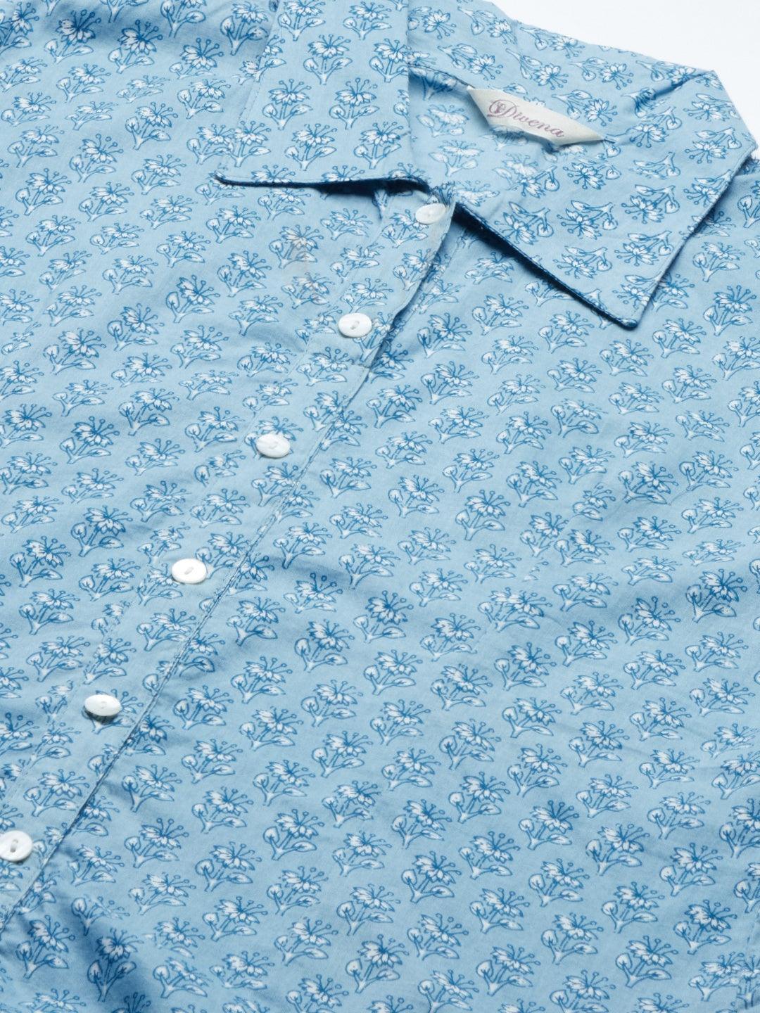 Jamal Jamaloo Sky Blue Block Printed Casual Women Shirts - Jamal Jamaloo