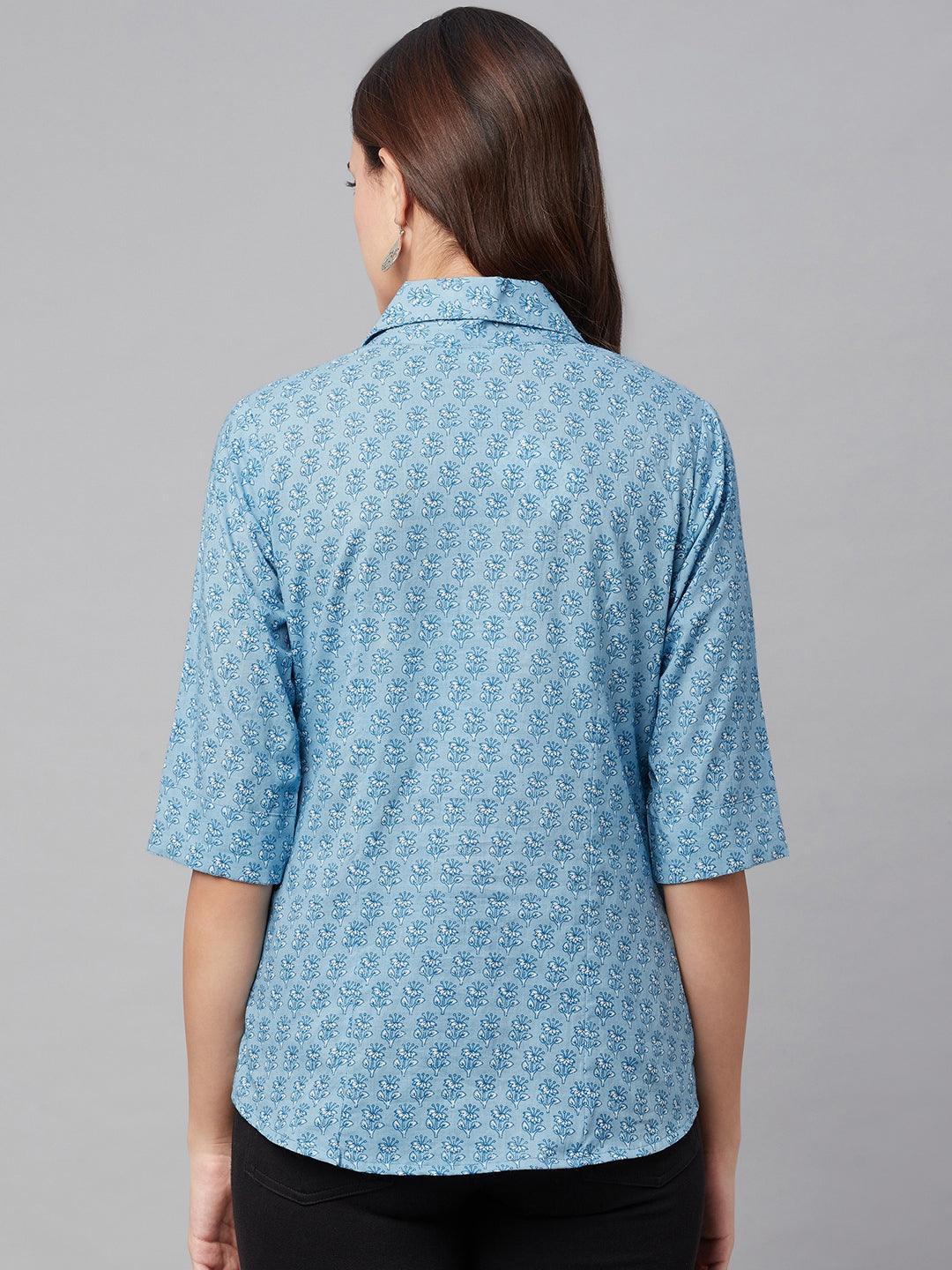 Jamal Jamaloo Sky Blue Block Printed Casual Women Shirts - Jamal Jamaloo