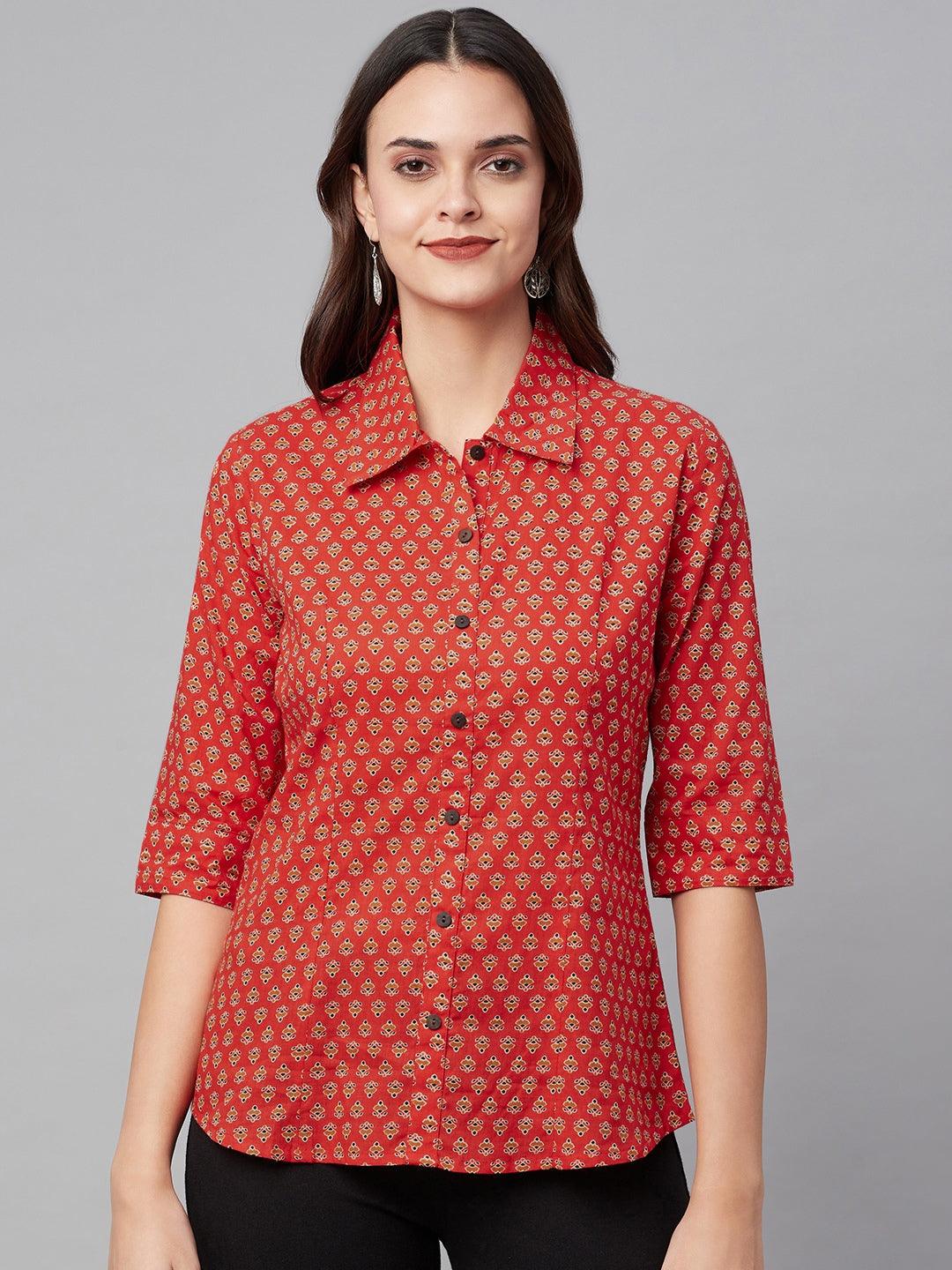 Jamal Jamaloo Red Block Printed Casual Women Shirts - Jamal Jamaloo