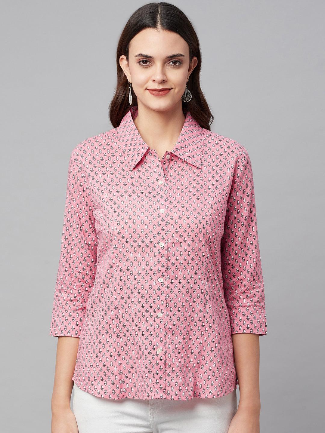 Jamal Jamaloo Baby Pink Block Printed Casual Women Shirts - Jamal Jamaloo