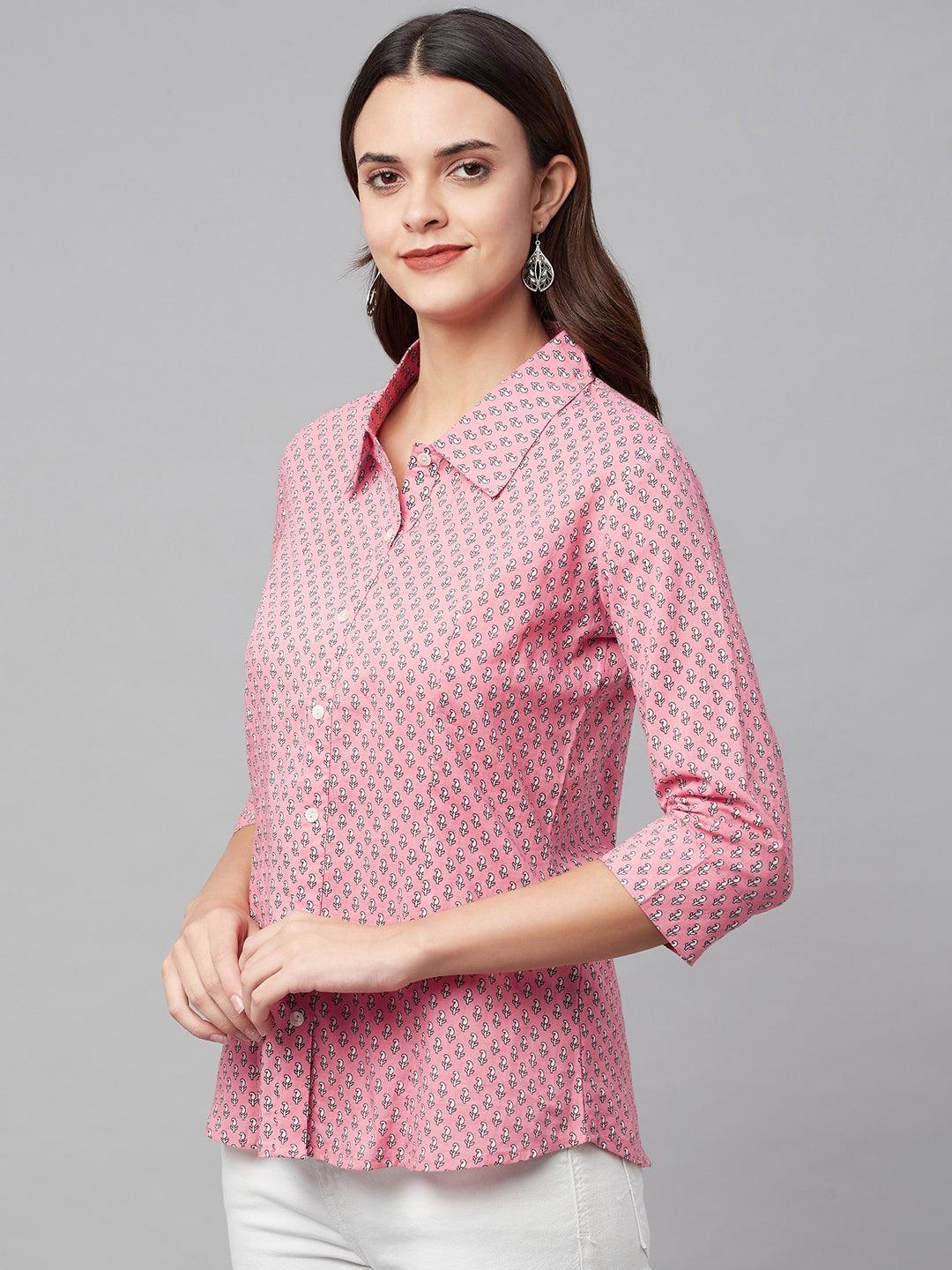 Jamal Jamaloo Baby Pink Block Printed Casual Women Shirts - Jamal Jamaloo