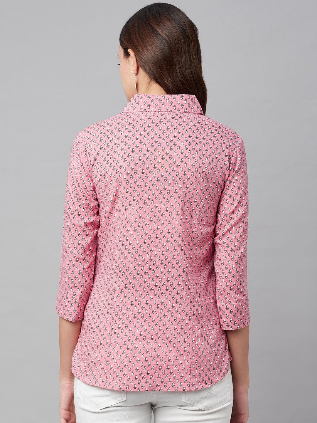 Jamal Jamaloo Baby Pink Block Printed Casual Women Shirts - Jamal Jamaloo