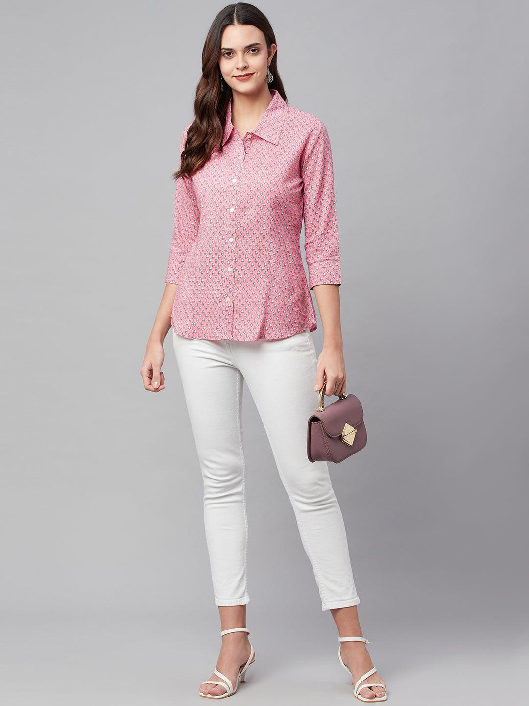 Jamal Jamaloo Baby Pink Block Printed Casual Women Shirts - Jamal Jamaloo