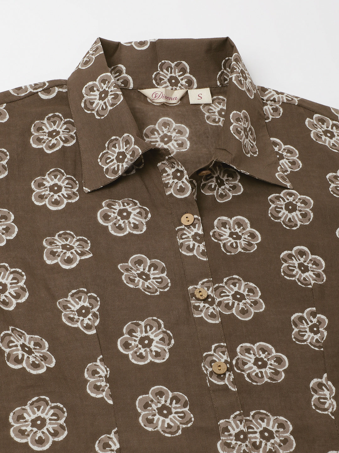 Brown Block Printed Casual Women Shirts