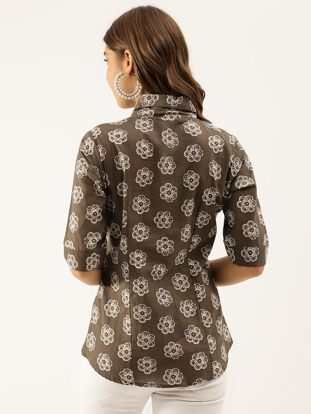 Brown Block Printed Casual Women Shirts