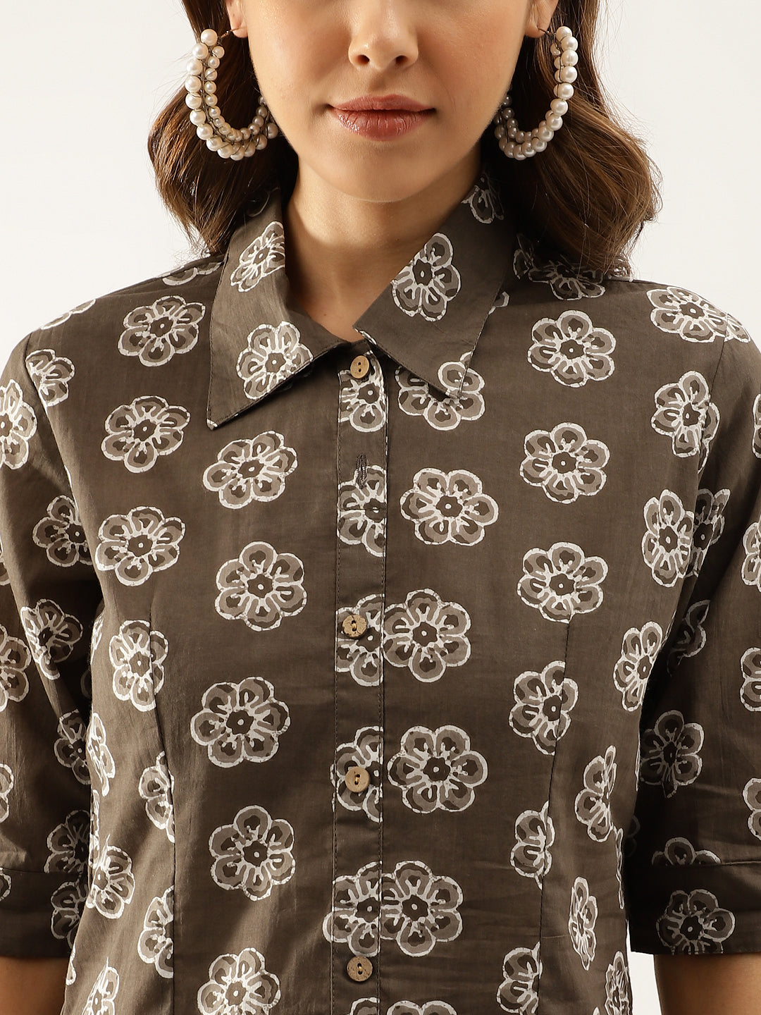 Brown Block Printed Casual Women Shirts