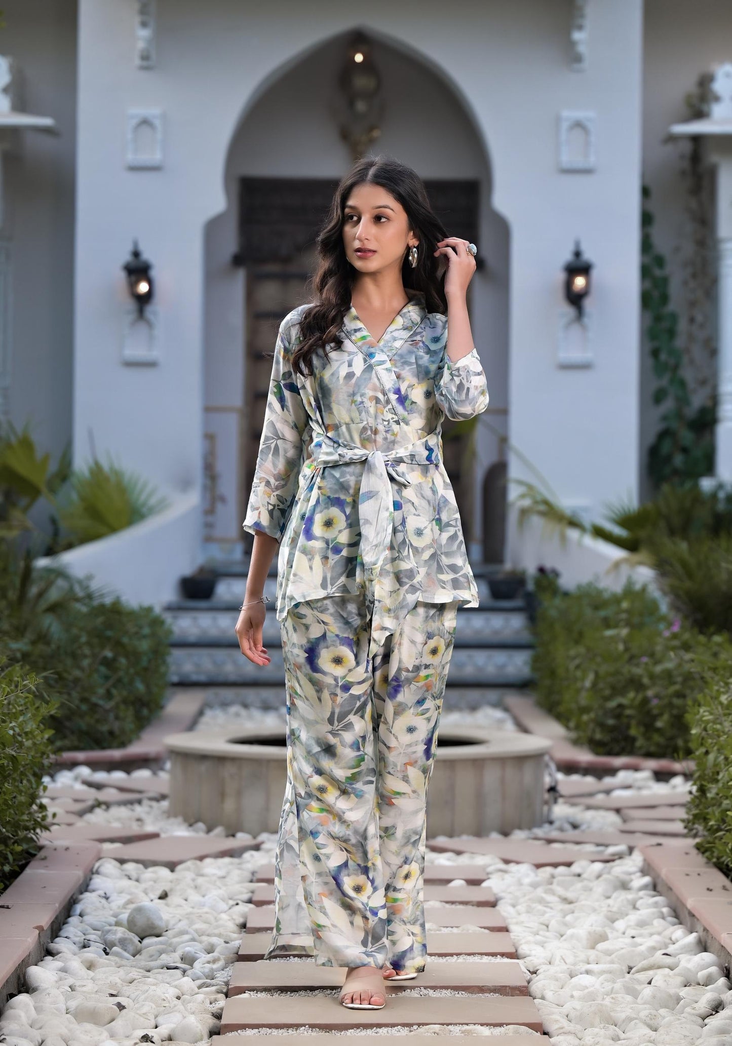 Teal Digital Print Muslin Fabric Staright Co-ord set
