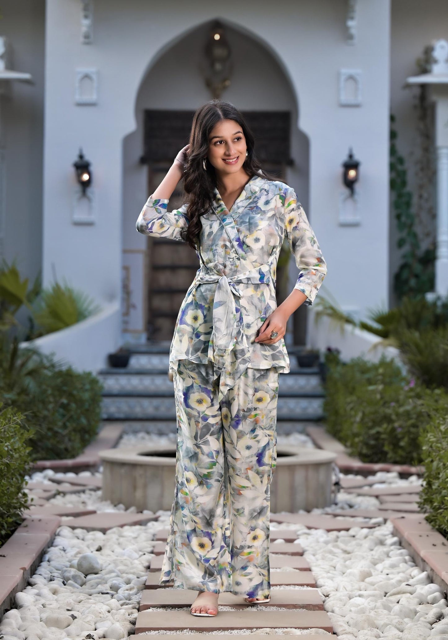 Teal Digital Print Muslin Fabric Staright Co-ord set