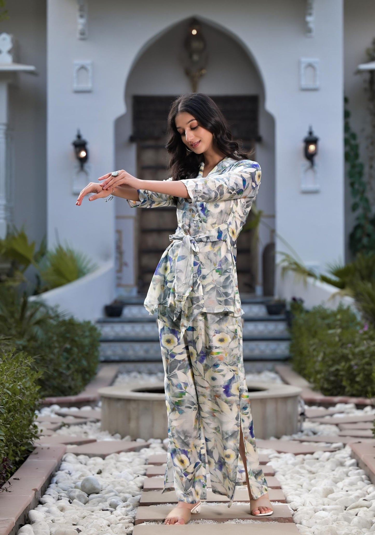 Teal Digital Print Muslin Fabric Staright Co-ord set