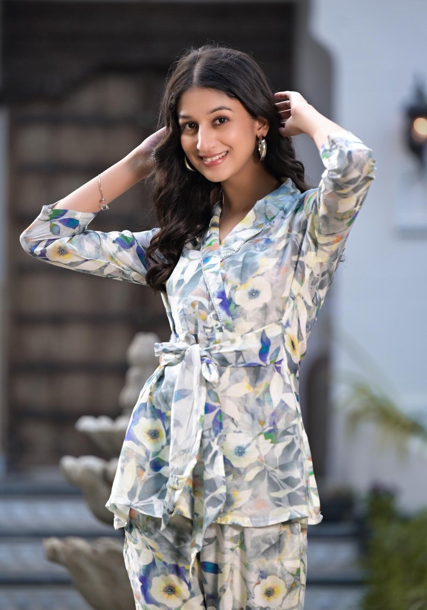 Teal Digital Print Muslin Fabric Staright Co-ord set