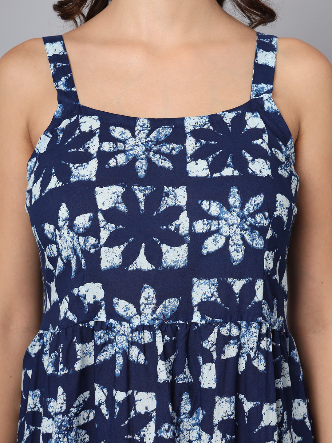 Blue Printed Cotton Fabric Fit & Flare Dress