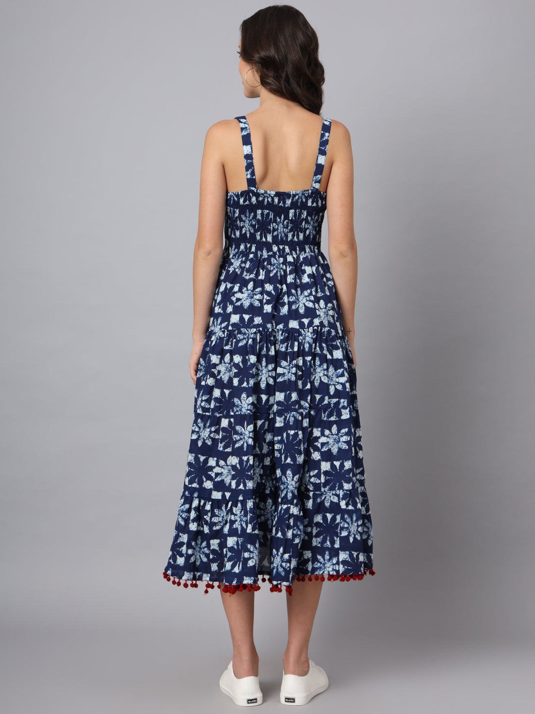 Blue Printed Cotton Fabric Fit & Flare Dress