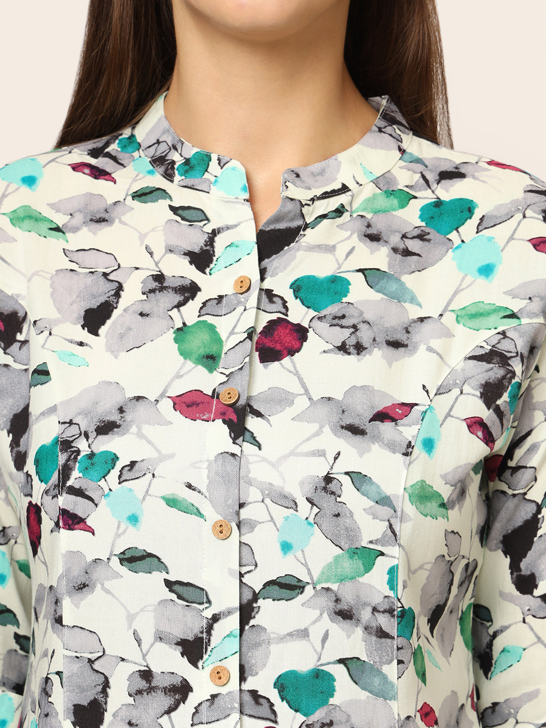 Multicolor Printed Rayon Fabric Shirt Style Top