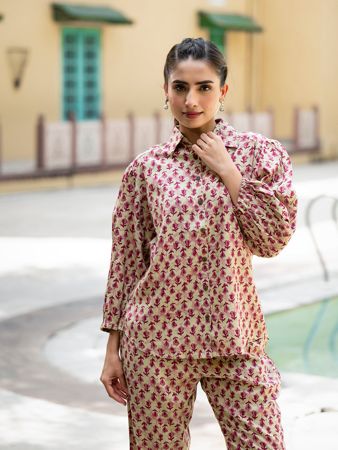 Red Floral Print Pure Cotton Straight Co-ord Set