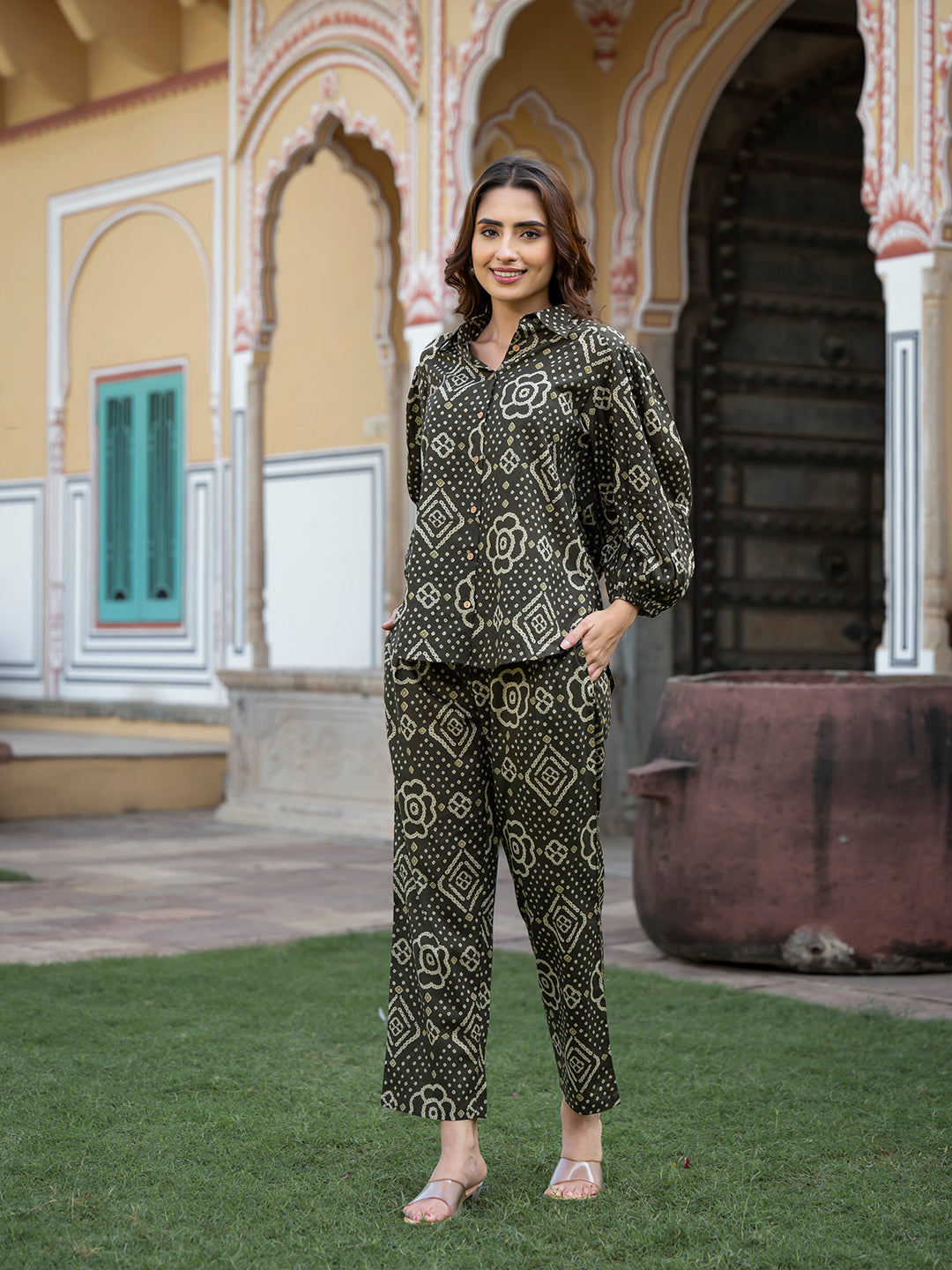 Brown Floral Print Pure Cotton Straight Co-ord Set