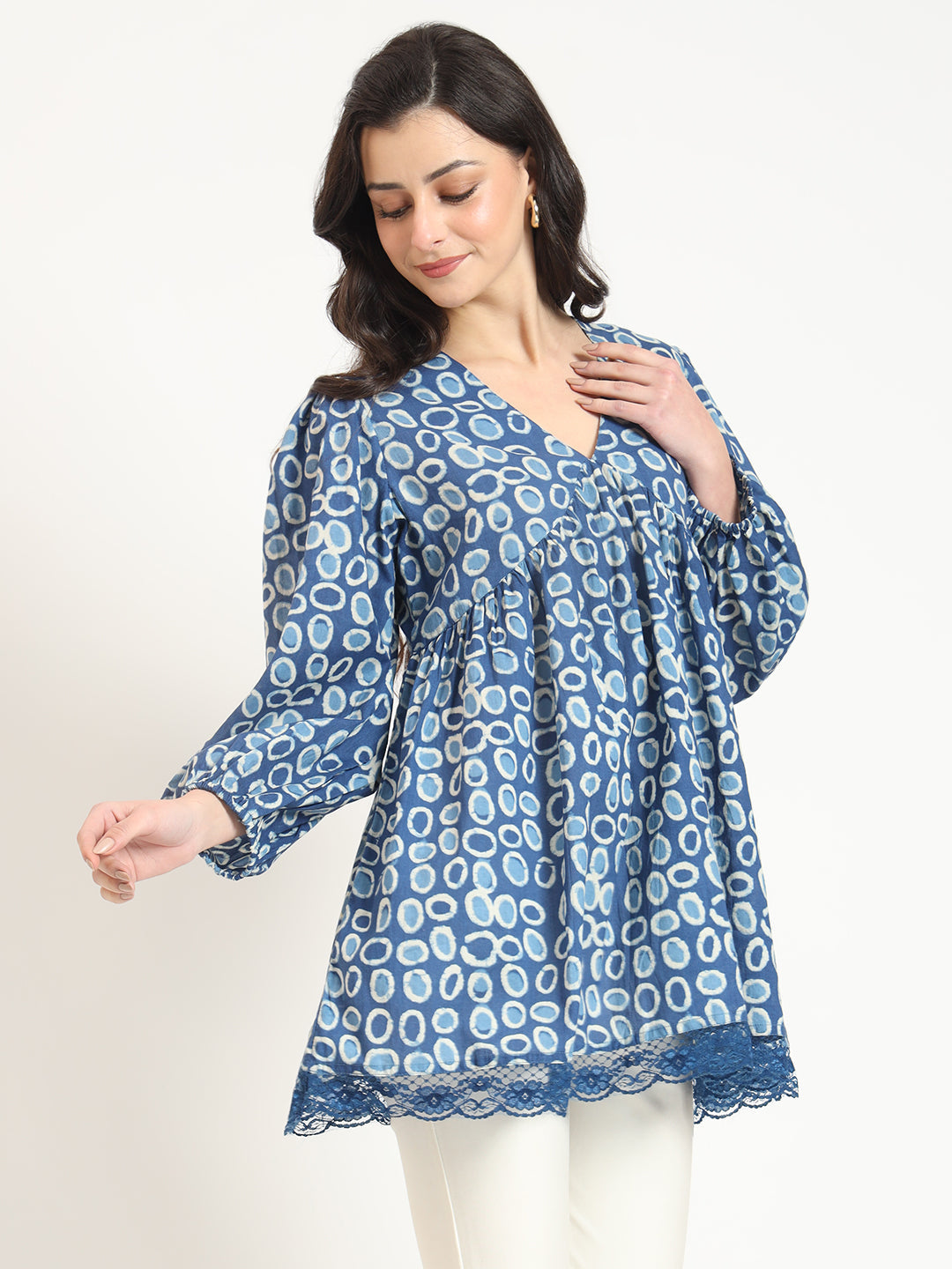 Blue Cotton V-Neck Top
