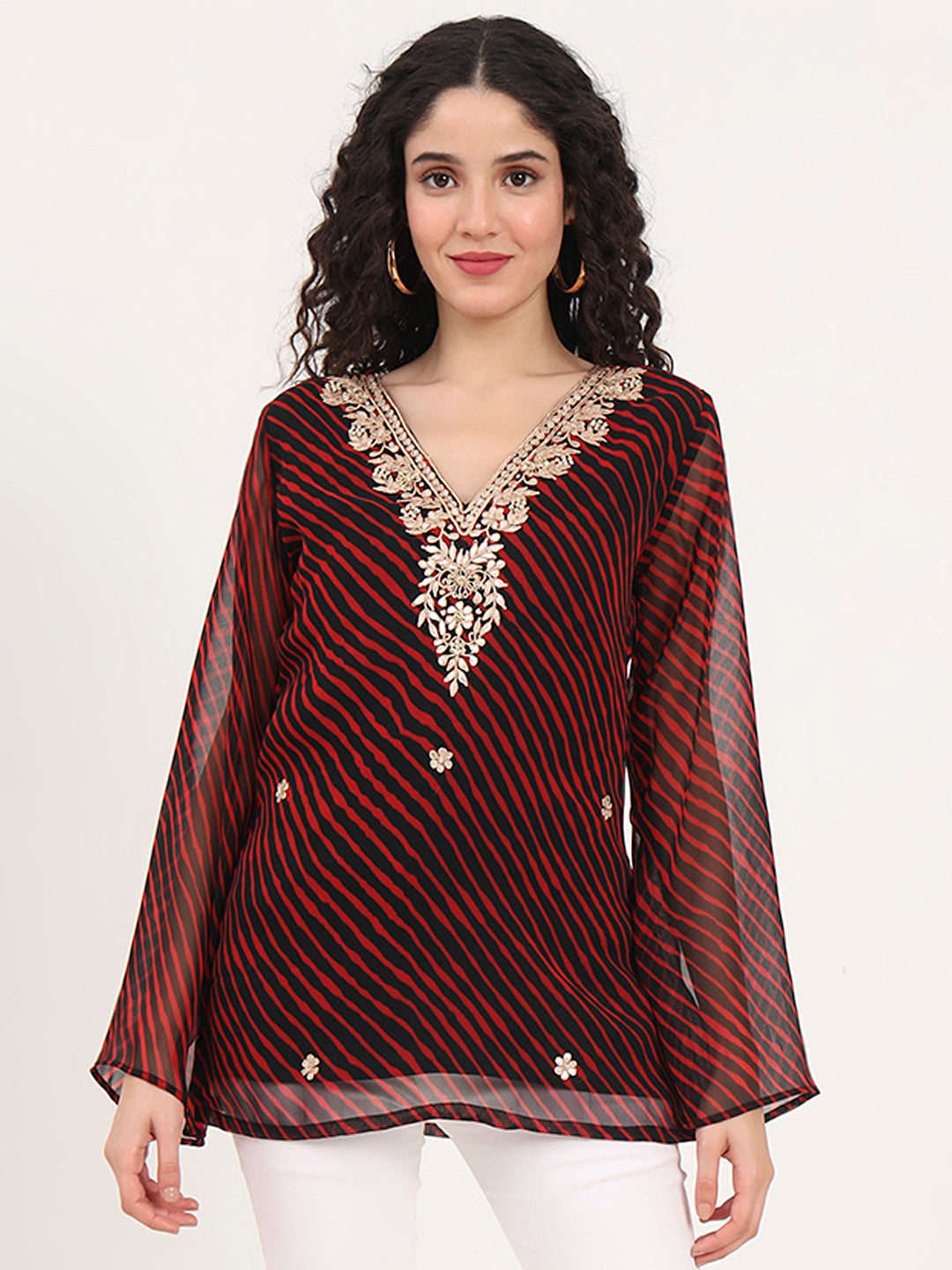 Black Leheriya Gotta Patti Work Geogratte V Neck Top