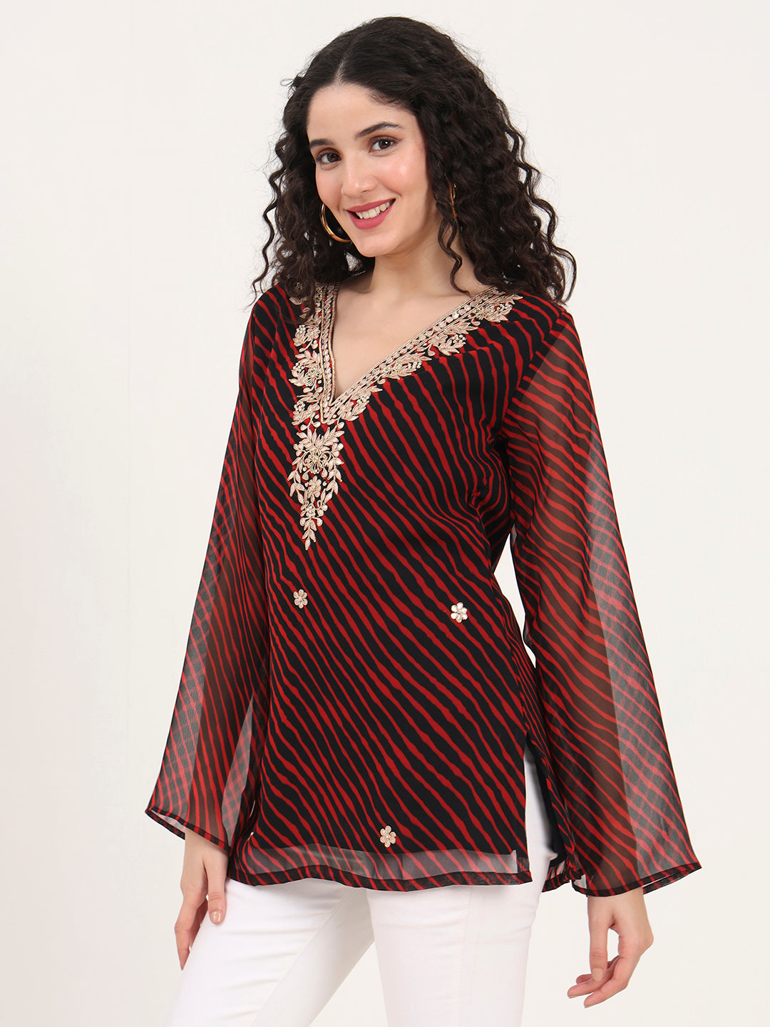 Black Leheriya Gotta Patti Work Geogratte V Neck Top