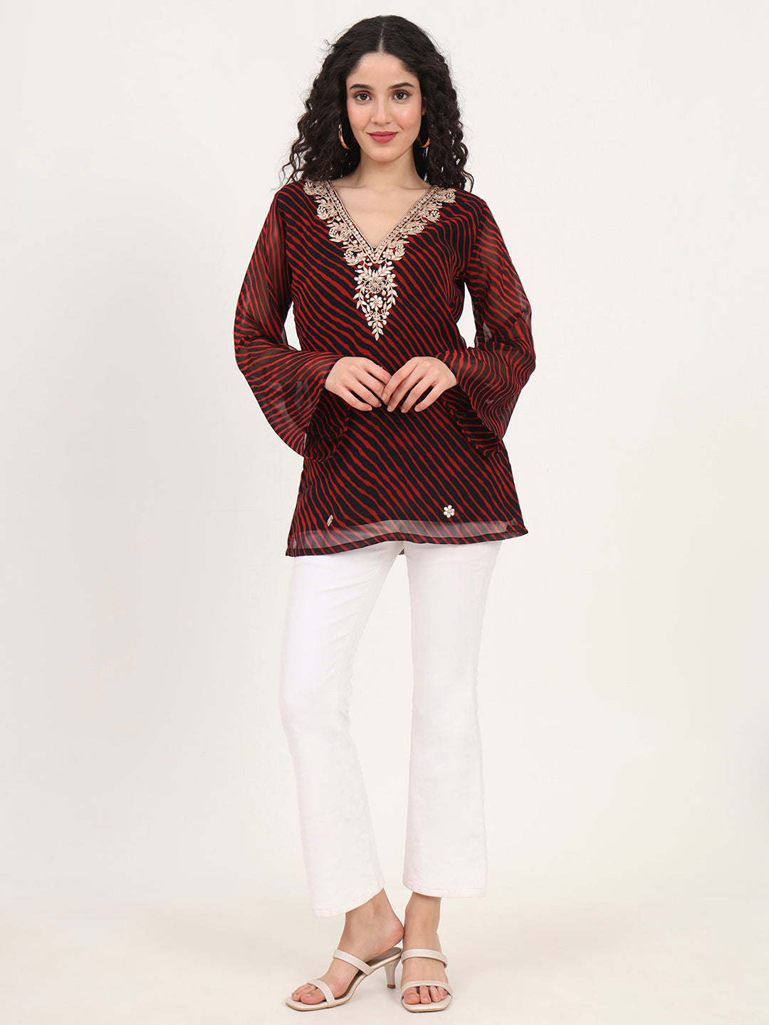 Black Leheriya Gotta Patti Work Geogratte V Neck Top