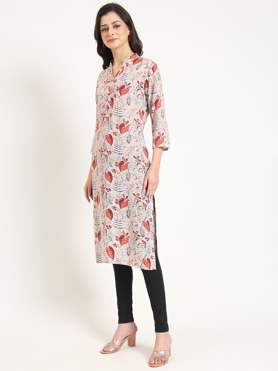 Multicolour Floral Print Rayon Fabric Straight Kurta