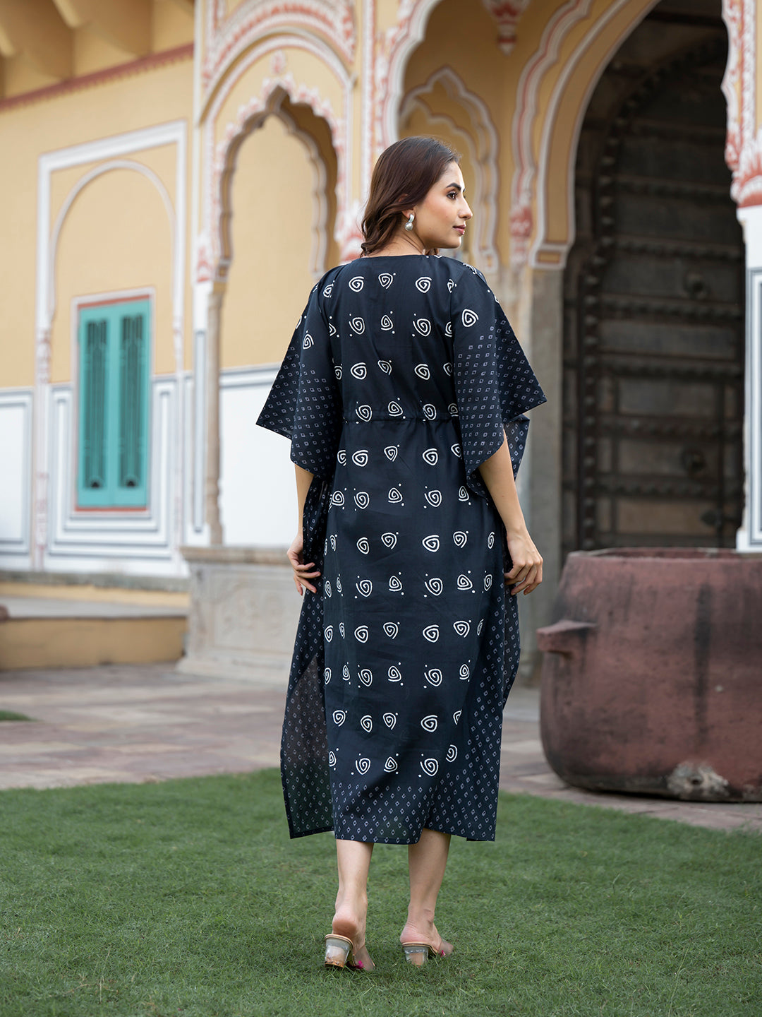 Black Floral Print Kaftan