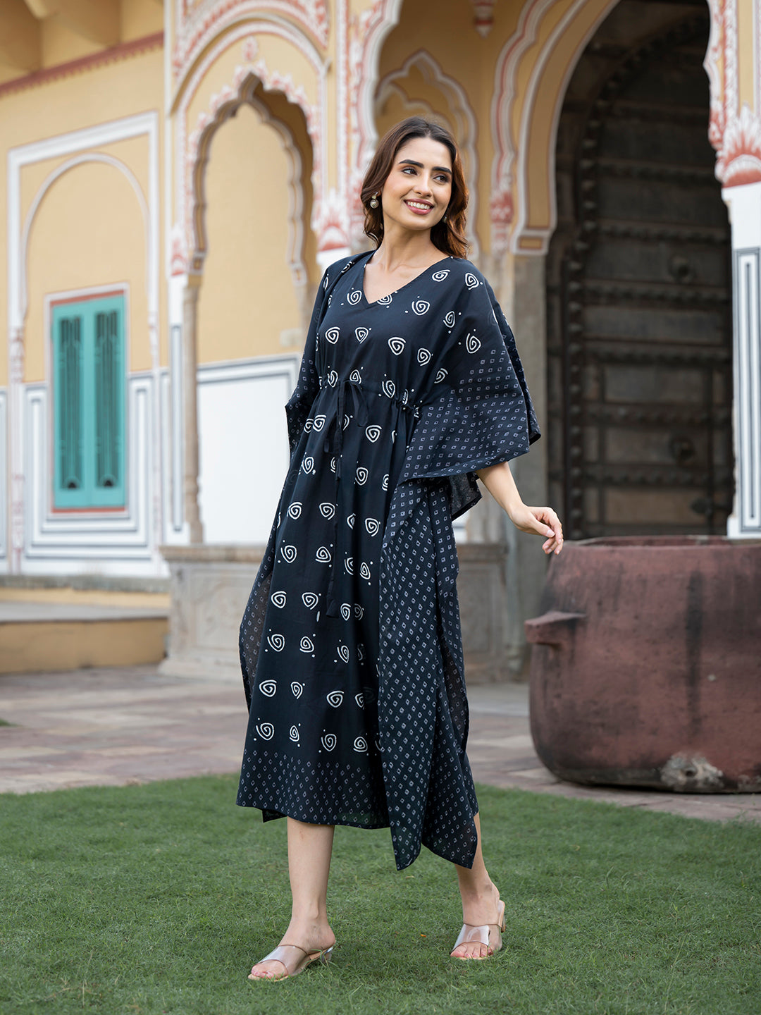 Black Floral Print Kaftan